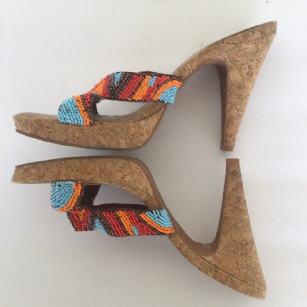 GIANNI BINI BEADED CORK HEELS SIZE 8.5